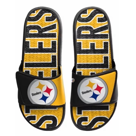 NFL • Pittsburgh Steelers Team Gel Slides Logo Sandals - Picture 1 of 7